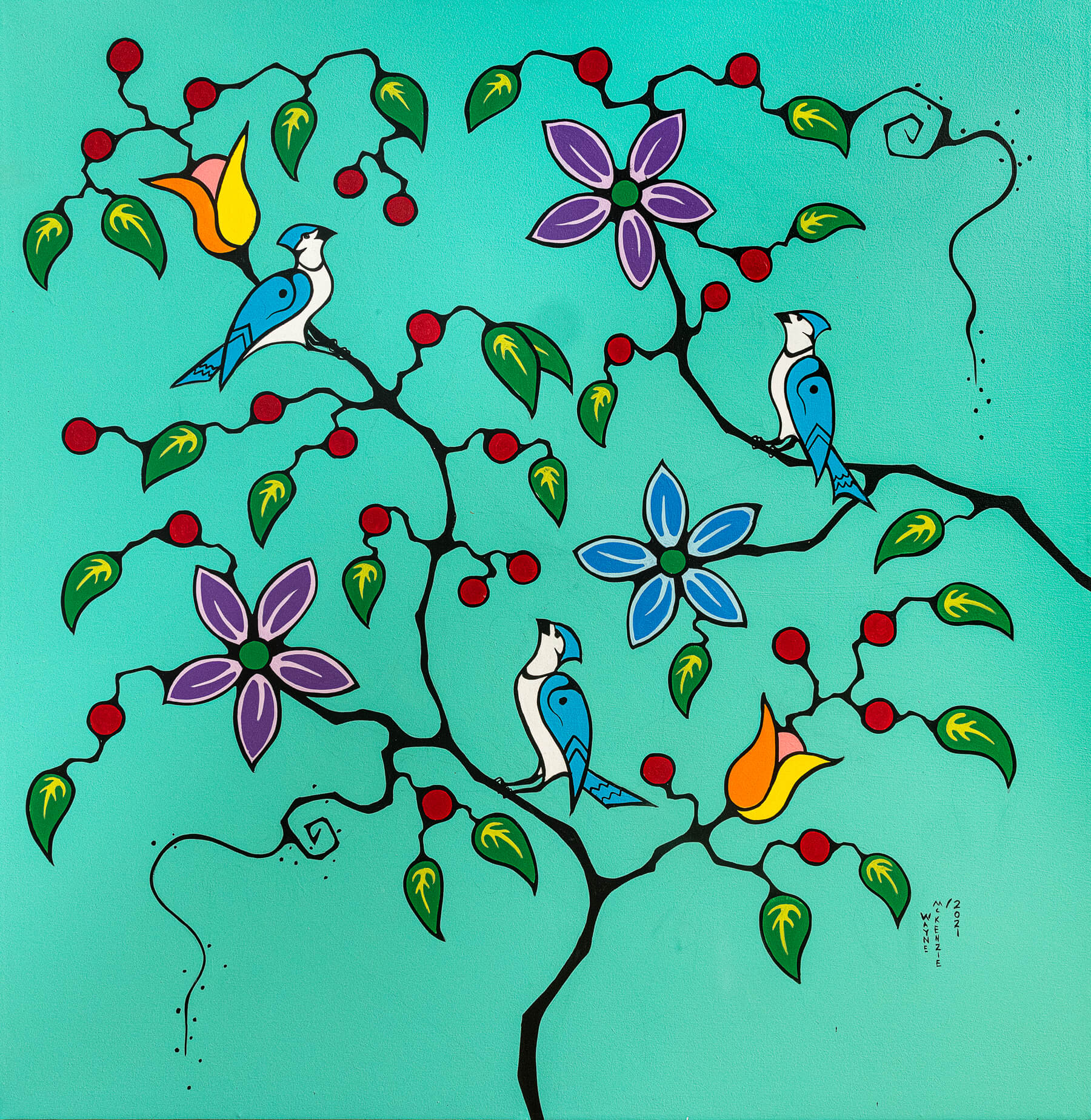 Blue Jays and Morning Berries Wayne McKenzie Lineage Arts Gallery Ottawa Indigenous Art