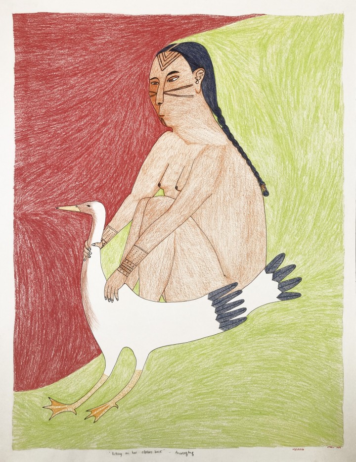 Putting on her clothes back - Anuraqtuq Ningiukuluk Teevee Lineage Arts Gallery Ottawa Indigenous Art